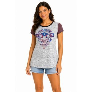 AMERICAN FIGHTER Women’s Worldwide Athletics Graphic Tee Gray Purple Size Large